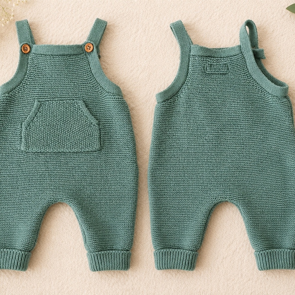 Little Planet by Carter’s Sage Green Knit Overalls Romper | Size 3M